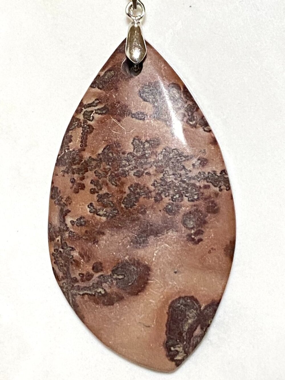 Dendritic Jasper Leaf Shape Cherry Blossom Pendant, Large Gemstone Pendant